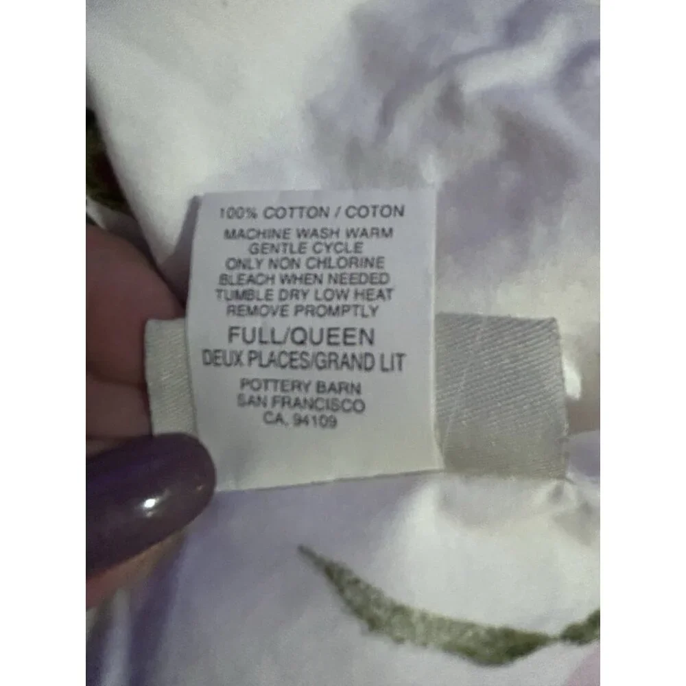 Pottery Barn Floral Garden Botanical Full Queen Cotton Duvet Cover White
